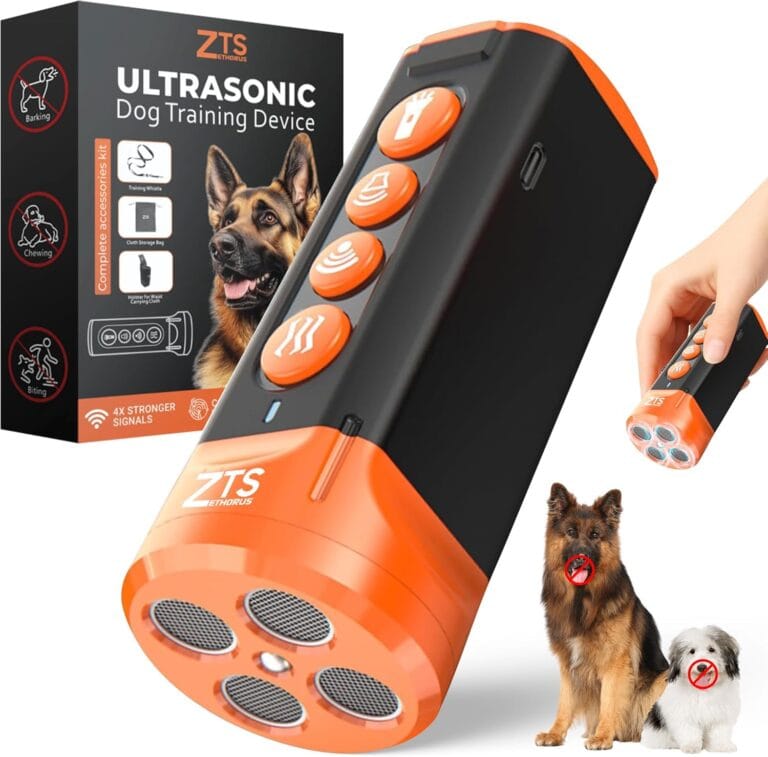Dog Bark Deterrent Device Ultrasonic Anti Barking Device for Dogs with Flashlight Beep 35ft Range USB-C Rechargeable Humane Bark Control Training Tool for All Breeds with Whistle Belt Clip & Bag