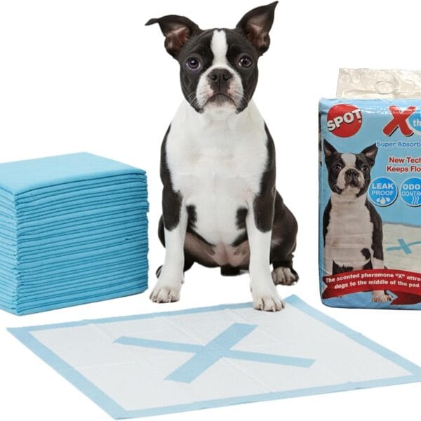 SPOT X Marks The Spot Extra Absorbent Puppy Pads with Adhesive Strips & Pheromones Attracts Dogs to Center for Training & Potty, 22" x 22", 30-Pack