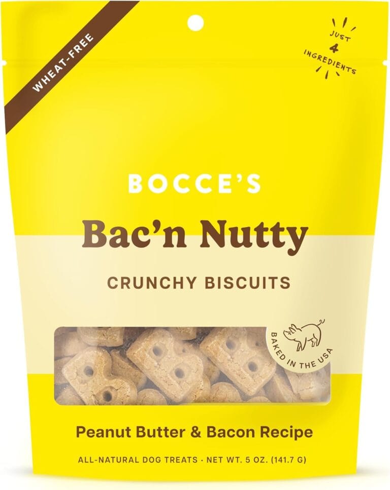 Bocce's Bakery Oven Baked Bac'N Nutty Treats for Dogs, Everyday Wheat-Free Dog Treats, Made with Real Ingredients, Baked in The USA, All-Natural PB & Bacon Biscuits, 5 oz