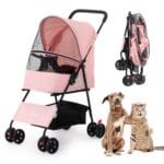 Zoolike Pet Stroller for Cats and Dogs, 4-Wheeled Foldable Travel Carrier with Storage Basket, Gray