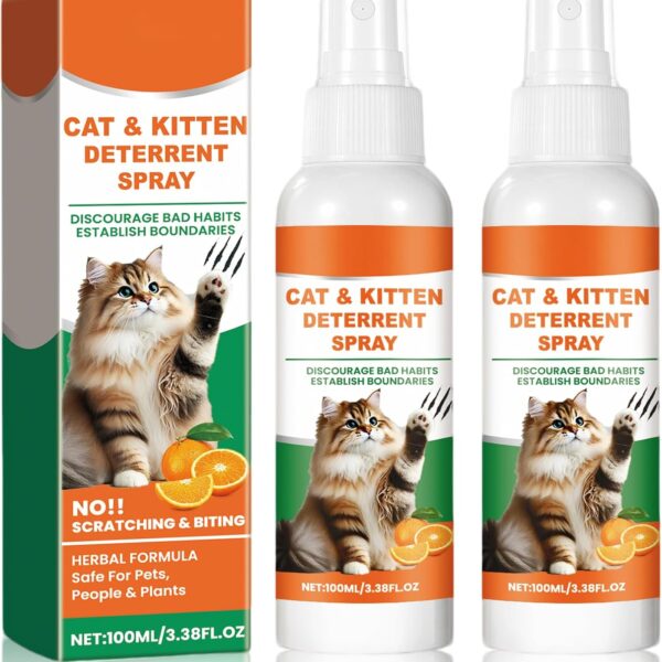 2 Pack Cat Deterrent Spray, Natural Cat Deterrent Indoor & Outdoor, Effective Cat Scratch Deterrent for Furniture, Stop Cats from Urinating in House, Bitter Apple Spray for Cats, Anti-Scratch Training