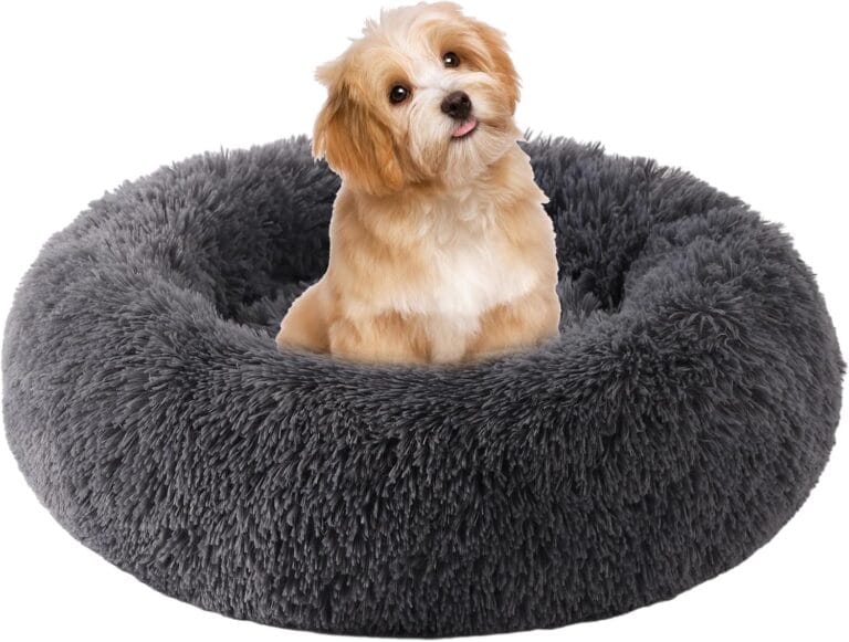 Small Round Dog Bed, Cat Beds for Indoor Cats, Calming Anti-Anxiety Donut Bed for Puppy and Kitten, Washable Round Fluffy Pet Bed for Small Dogs and Cats(Fits up to 15 lbs Pets)