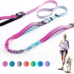 Heavy Duty Hands Free Dog Leash, 5-7 FT Reflective Adjustable Waist Dog Leash Belt with Padded Handles, Shock Absorbing Bungee and Car Seat Belt for Large Medium Dogs (Gradient Pink, XL)
