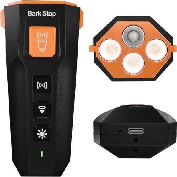 Ultrasonic Dog Bark Deterrent Rechargeable Anti Bark Device with Dual Frequency & LED Flashlight Handheld Trainer for Indoor and Outdoor Use (Black)