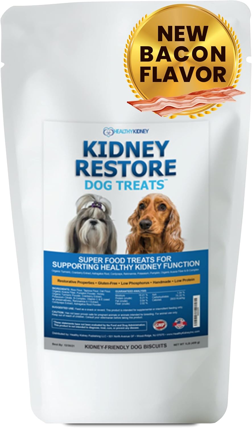 Kidney Restore Bacon Flavor Dog Treats: Low Protein Dog Treats for Kidney Health. Kidney Dog Treats for Kidney Function for Dogs. Renal Friendly Low Protein Kidney Restore Bacon Flavor Dog Treats: Low Protein Dog Treats for Kidney Health. Kidney Dog Treats for Kidney Function for Dogs. Renal Friendly Low Protein