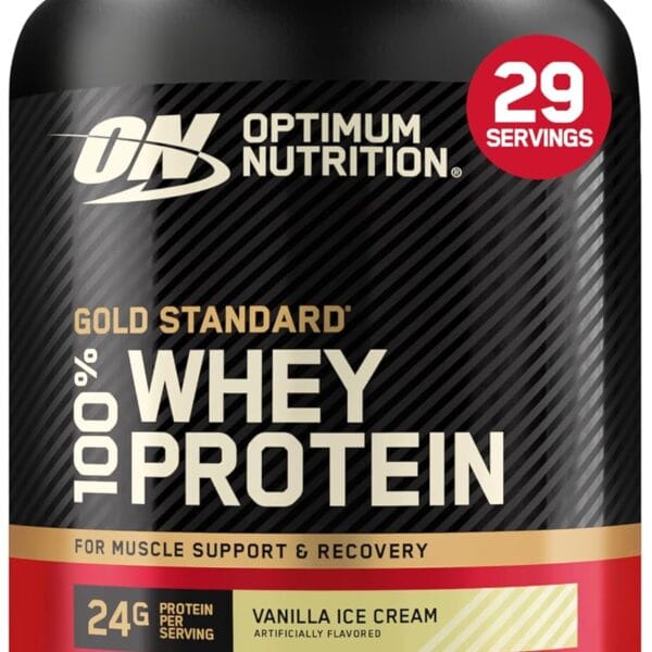 Optimum Nutrition Gold Standard 100% Whey Protein Powder, Vanilla Ice Cream, 2 Pound (Packaging May Vary)