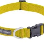 Ruffwear, Hi & Light Dog Collar, Ultralight Reflective Quick Release Buckle, Adjustable Trail Running Polyester Collar with Silent ID Attachment, Lichen Green, 11"-14"