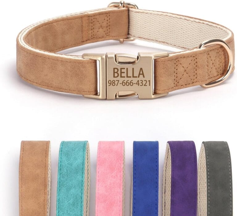 Personalized Dog Collars Custom Pet Name and Phone Number Engraved Metal Buckle Leather Dog Collar Adjustable for XSmall,Small, Medium, Large Dogs
