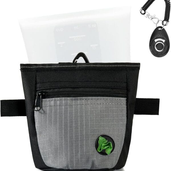 Dog Treat Pouch with Silicone Liner,Treat Pouches for Pet Training with Magnetic Closure,Dog Training Treat Pouch Bag and Training Clicker for Pet Walking and Training,Built-in Poop Bag Dispenser