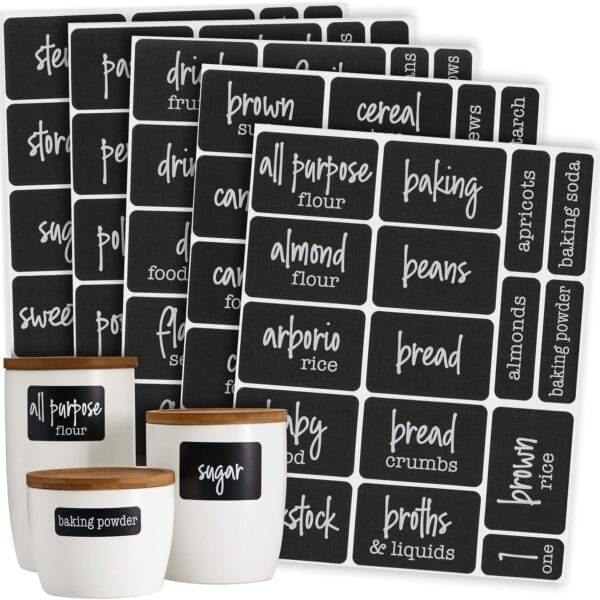 Talented Kitchen Pantry Labels for Containers - 2 x 3 in, Black Vinyl, 128-Piece Preprinted Chalkboard - Water-Resistant Adhesive & Food Container Labels for Kitchen Organization