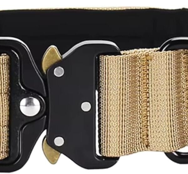 Heavy Duty Tactical Dog Collar, Adjustable Nylon with Metal Buckle, Multiple Colors (Tan, XL)