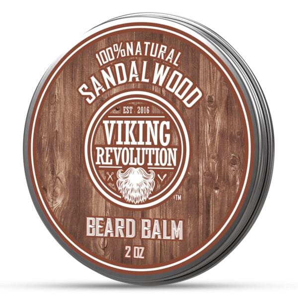 Viking Revolution Sandalwood Beard Balm - Beard Butter with Argan Oil, Beard Softener for Men with Jojoba Oil - Beard Moisturizer for Men with Beeswax - Beard Wax for Men (2oz, 1 Pack)