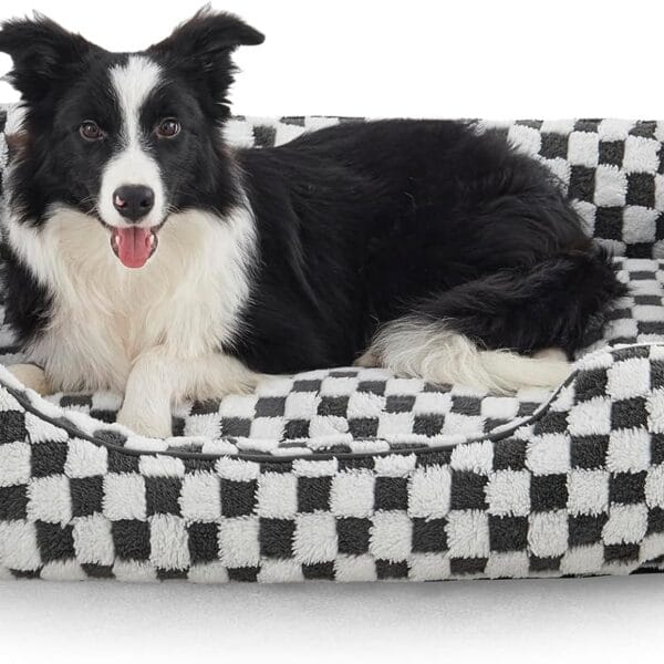 JOEJOY Dog Bed for Large Medium Small Dogs - Rectangle Orthopedic Dog Sofa Bed, Cute Modern Puppy Bed with Jacquard Shaggy Plush & Anti Slip Bottom, 30x24x9inches, Grey