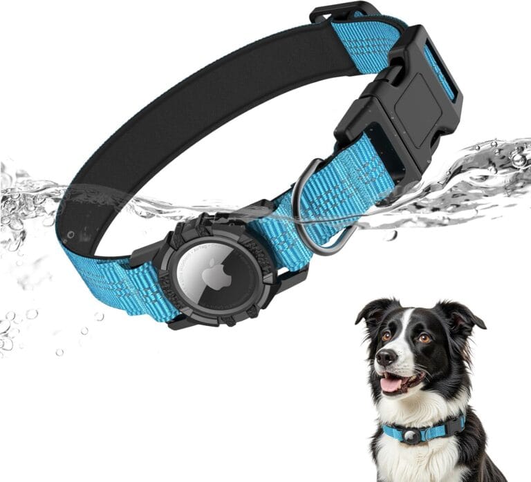 IP68 Waterproof AirTag Dog Collar  Heavy Duty Reflective Padded Design with Integrated AirTag Holder for Small, Medium & Large Dogs  Comfortable & Durable, Size M (12.6"-17.1"), Blue
