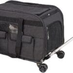 Cat Carrier with Wheels, Rolling Pet Carrier with Telescopic Handle and Shoulder Strap, Dog Carrier with Wheels for Pets Under 35 lbs, with 1 Folding Bowl, Black