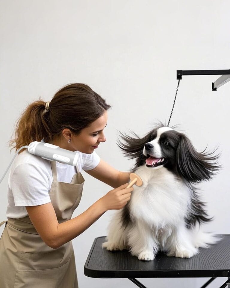 L&W BROS. Hands Free Dog Dryer  Powerful & Professional Pet Blow Dryer for Small & Medium Dogs & Cats, Adjustable Airflow, Easy Storage, Negative Ion Technology (White)