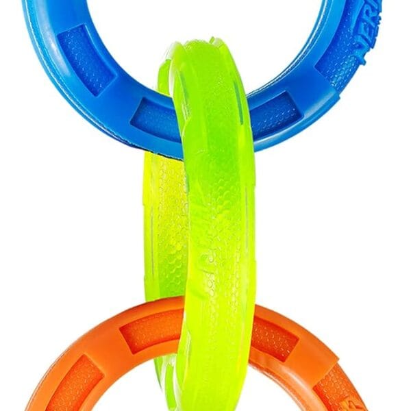 Nerf Dog 11.5in 3-Ring TPR Tug - Blue, Green & Orange