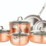 Viking 3-Ply Pots and Pans Set, 10 Piece Copper Kitchen Cookware with Glass Lids, Hammered Copper
