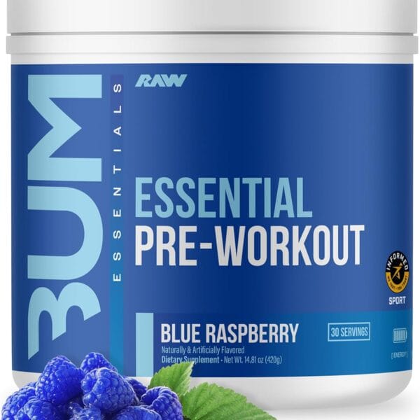 RAW Nutrition - Essential Pre - Chris Bumstead Pre Workout Formula, Sports Nutrition Pre-Workout Powders | Men & Womens Drink, Energy Powder for Working Out (Blue Raspberry)