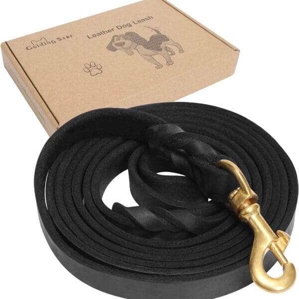Guiding Star Leather Dog Leash 6ft, Dog Leashes for Large Dogs Heavy Duty, Soft Braided Handmade Leather Training Leash for Large & Medium Dogs (6ftx3/4inch, Black)