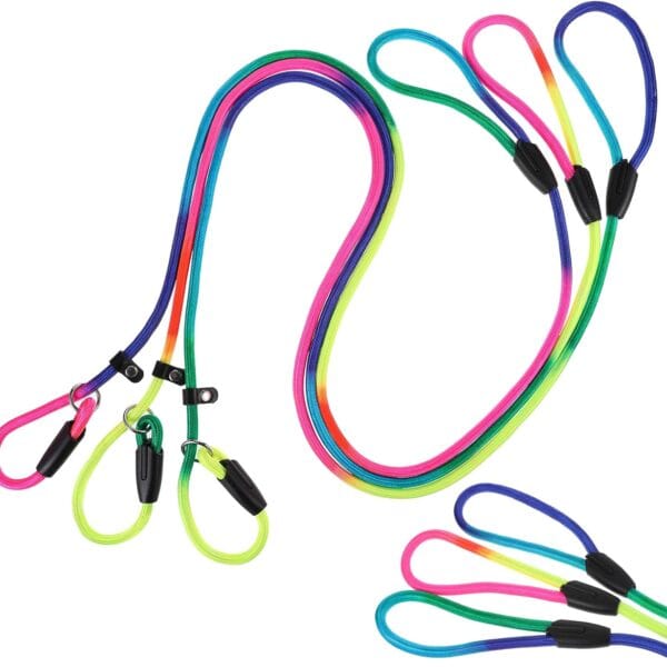 5 Feet Dog Training Leash Slip Leads, 3 Pcs Rainbow Slip Leads Dog Leash, Slips Knot Leashes for Medium and Small Dogs