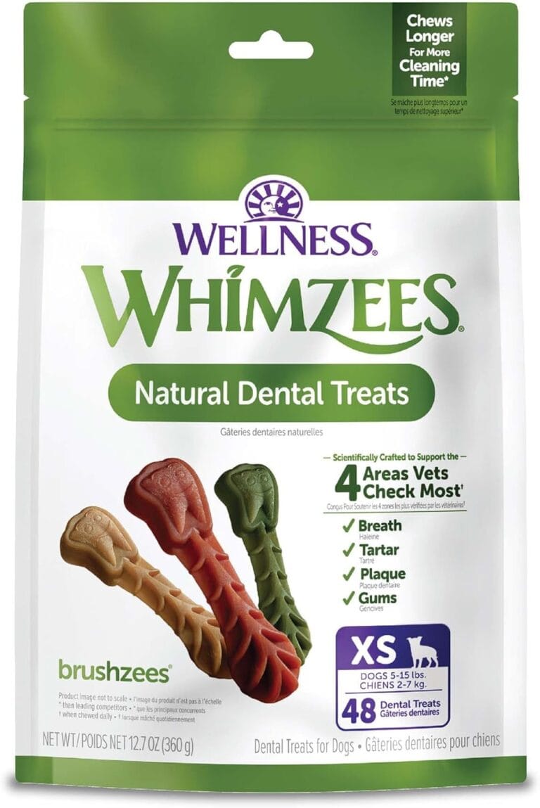 WHIMZEES Wellness Brushzees Dog Dental Treats, Natural Chews, Extra Small Size Stick, (48 Count)