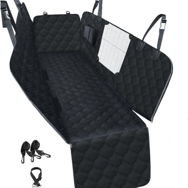 PETICON Dog Car Seat Cover with Mesh Window, 100% Waterproof Pet Seat Cover for Back Seat, Scratchproof Dog Hammock for Cars, Trucks, SUVs, Jeeps, Black