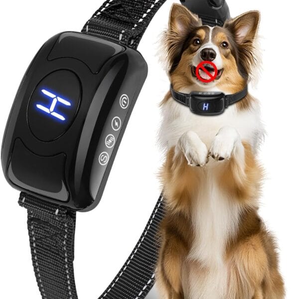 Dog Bark Collar for Large Medium Small Dogs, Automatic Smart Bark Collar, Anti Barking Training Collar with 3 Adjustable Sensitivity Beep Vibration, IPX7 Waterproof Rechargeable,Black