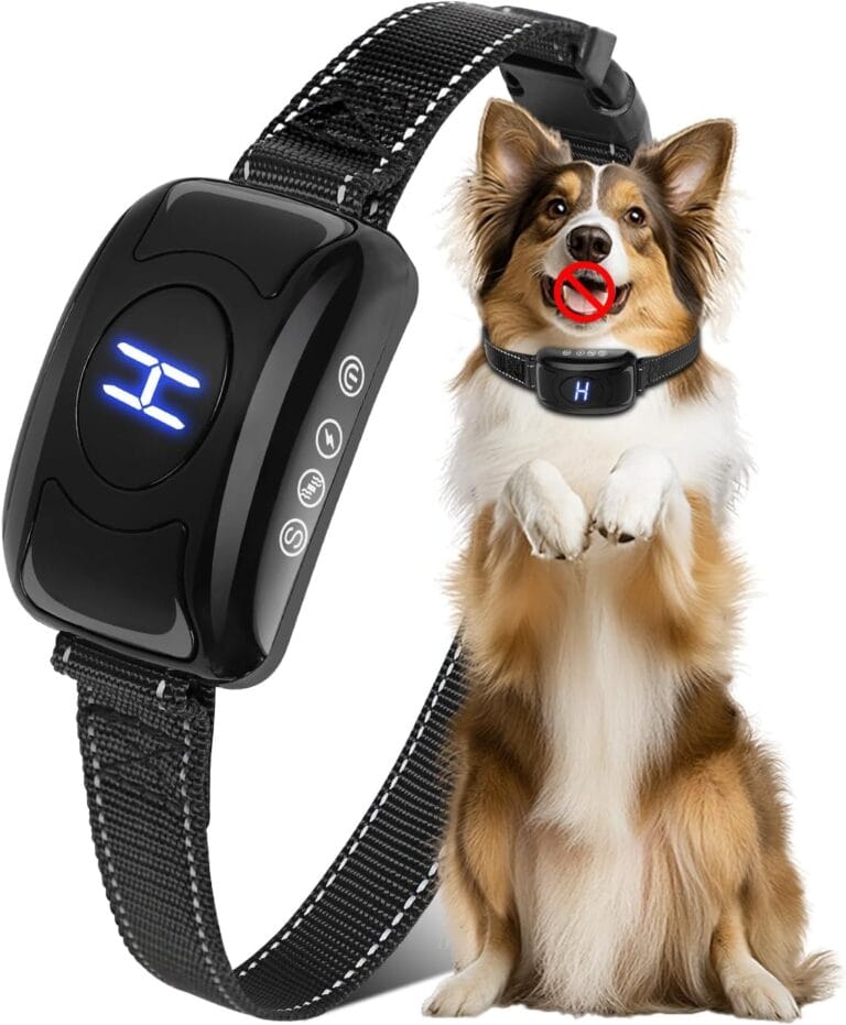 Dog Bark Collar for Large Medium Small Dogs, Automatic Smart Bark Collar, Anti Barking Training Collar with 3 Adjustable Sensitivity Beep Vibration, IPX7 Waterproof Rechargeable,Black