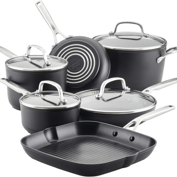 KitchenAid Hard Anodized Induction Nonstick Cookware Pots and Pans Set, 10 Piece, Matte Black