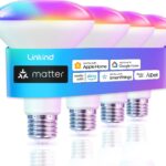 Linkind Matter Smart Light Bulb, BR30 Smart Bulbs, Recessed LED Color Changing Light Bulbs RGBTW, E26 Smart Flood Light Bulbs 650LM 60W Work with Alexa, Apple Home, Google Home, SmartThings, 4Pack
