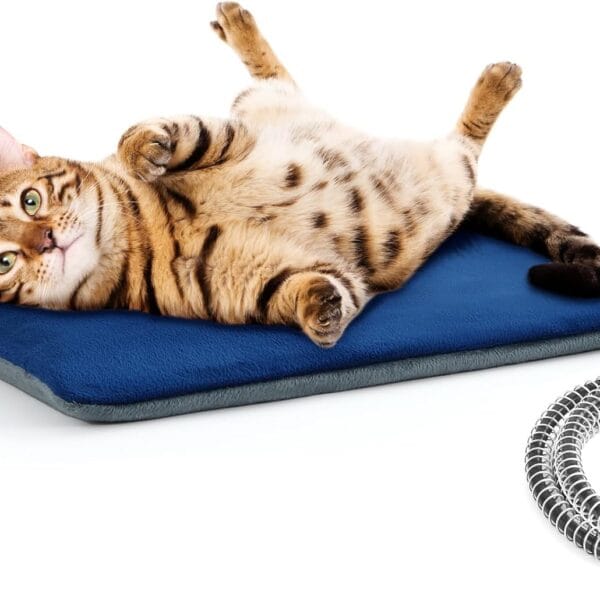 Pecute Cat Heating Pad Outdoor Indoor, IPX7 Waterproof Dog Heating Pad with Self-Inflating for Extra Thickness, Chew-Resistant Stainless Steel Cord, Electric Heated Cat Bed for Outside Feral House