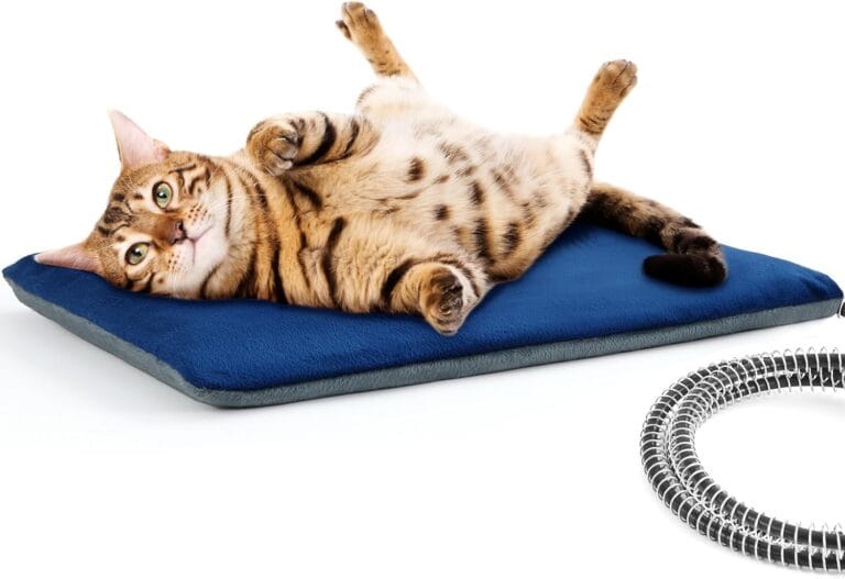 Pecute Cat Heating Pad Outdoor Indoor, IPX7 Waterproof Dog Heating Pad with Self-Inflating for Extra Thickness, Chew-Resistant Stainless Steel Cord, Electric Heated Cat Bed for Outside Feral House