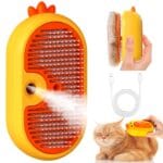 Cat Steam Brush with Release Button, 3 in 1 Rechargeable Pet Spray Water Comb for Long & Short Hair Removal, Self Cleaning Slicker Vapor Brush for Indoor Cats Dogs Rabbits Shedding Grooming