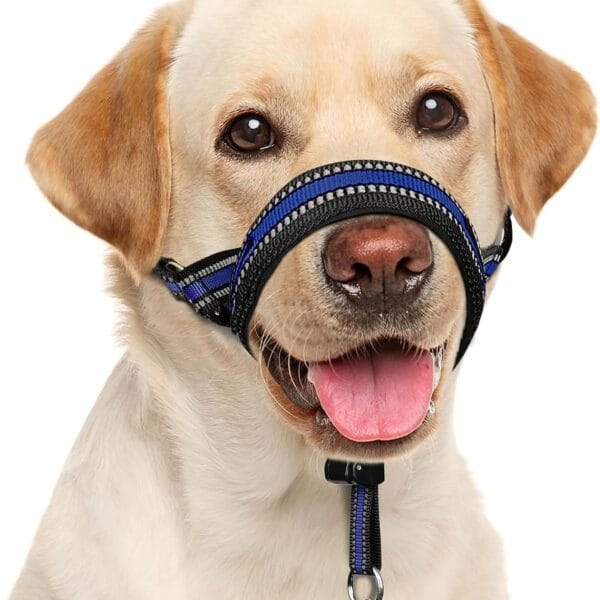 BARKLESS Soft Dog Head Collar, Patented Padded No Pull Head Halter, Training Nose Leash with Safety Link for Medium Large Dogs, Adjustable Muzzle Leash, Easy Control for Walking(Blue, M)