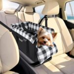 Center Console Dog Car Seat, Detachable and Washable Inner Lining Dog Car Seat Anti-Collapse Small Dog Pet Car Seat with Safety Belt Up to 11lbs(Black)