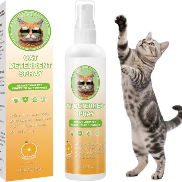 Cat Repellent Spray(5.92 fl oz), Natural Formula for Urine Marking & Scratch Deterrent Spray, Safe for Furniture & Plants, Effective Indoor and Outdoor Training Aid