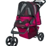 Petique Durable Pet Stroller, Easy Fold, Quality mesh Windows, Large Storage Basket, Secure Cup Holder Tray, for Small to Medium Dog, Cat, Bunny, Supports Pets up to 55LBS - RAZZBERRY