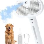 Steam Dog Brush for Shedding & Grooming - Self-Cleaning Deshedding Brush with Spritz Function, Slicker Pet Spray Hair Removal Comb | Defurring Tool for Long and Short Haired Dogs Cats (White)