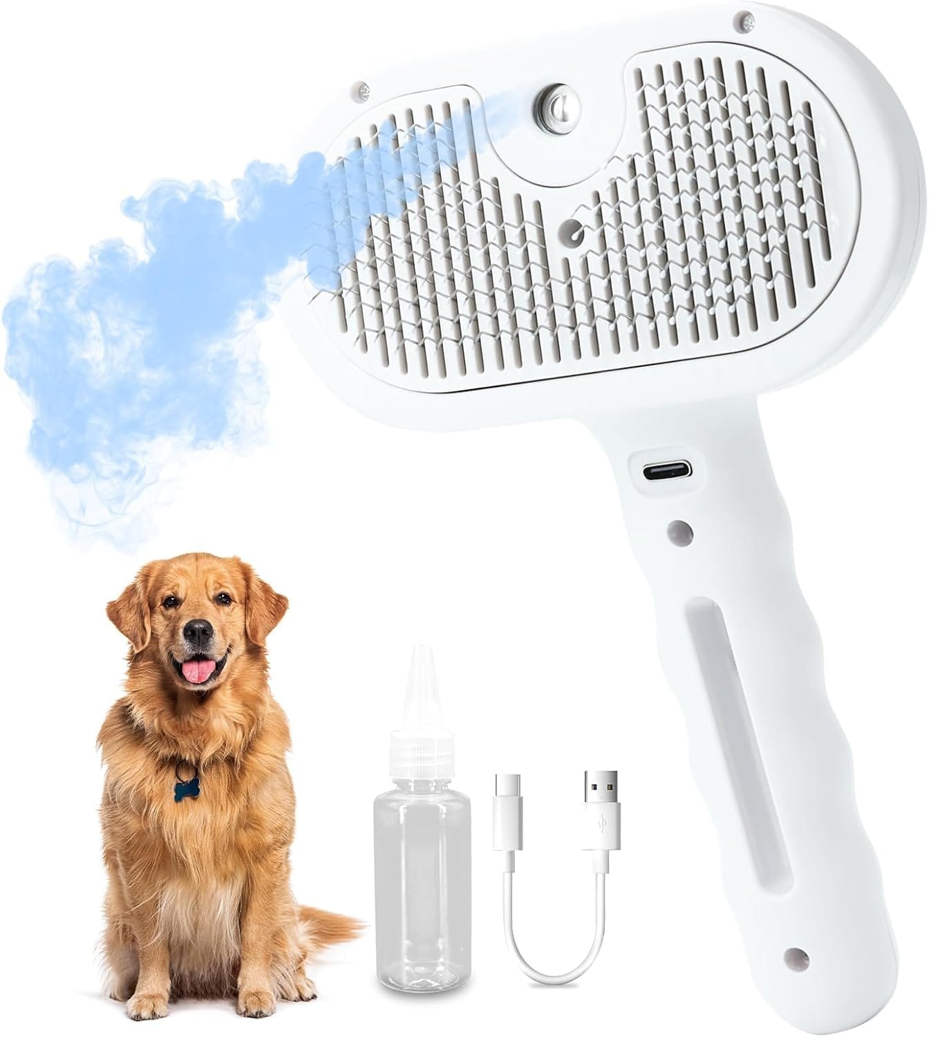 Steam Dog Brush for Shedding & Grooming - Self-Cleaning Deshedding Brush with Spritz Function, Slicker Pet Spray Hair Removal Comb | Defurring Tool for Long and Short Haired Dogs Cats (White) Steam Dog Brush for Shedding & Grooming - Self-Cleaning Deshedding Brush with Spritz Function, Slicker Pet Spray Hair Removal Comb | Defurring Tool for Long and Short Haired Dogs Cats (White)