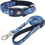 azuza Reflective Dog Collar and Leash Set Blue Camo Padded Collar with Matching Clip Handle Leash for Small Dogs