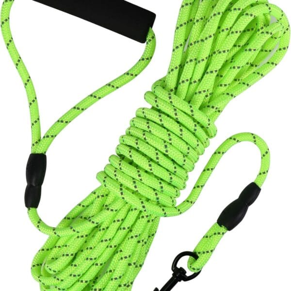 Vivifying Floating Long Dog Leash, 32ft Dog Training Leash for Swimming and Lake, Reflective Long Rope Lead with Soft Handle for Outside, Yard, Camping, Hiking and Beach (Green)