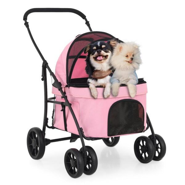 MoNiBloom Pet Stroller for Large Dogs up to 45lbs, 4-Wheels Folding Dog Wagon with 3 Entrances, Pet Travel Carrier Jogging Stroller