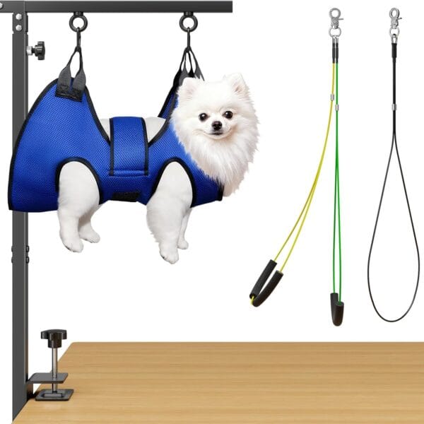 Foldable Dog Grooming Table Arm Adjustable 28"-41" Clamp Arm with Hammock, No-Sit Holder for Small Dogs Grooming Table for Dogs at Home or Salon