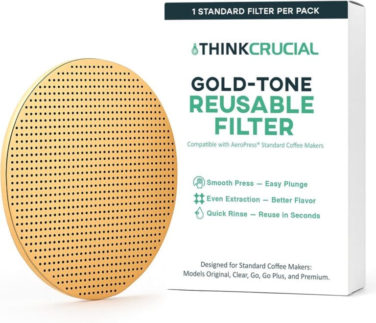 Gold Reusable Disc Filter Compatible with AeroPress STANDARD Coffee Makers  Fits Original, Clear, Premium, Go & Go Plus  Titanium-Coated Stainless Steel, Washable, Eco-Friendly - By Think Crucial