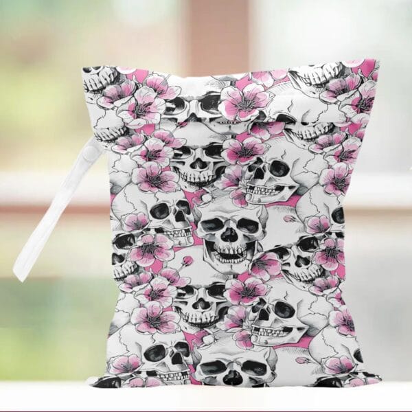 Floral Skull Wet Bag Reusable Wet Dry Bags for Travel, Beach, Pool, Gym, Bathing, Waterproof Bag for Swimsuits, Cloth, Diapers Cosmetic Bags Toiletries Daycare Organizer