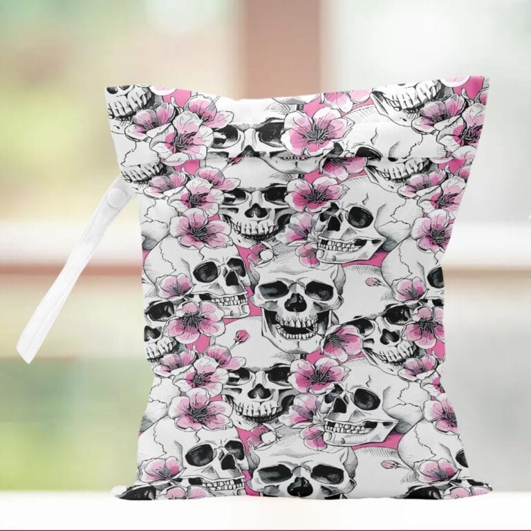 Floral Skull Wet Bag Reusable Wet Dry Bags for Travel, Beach, Pool, Gym, Bathing, Waterproof Bag for Swimsuits, Cloth, Diapers Cosmetic Bags Toiletries Daycare Organizer