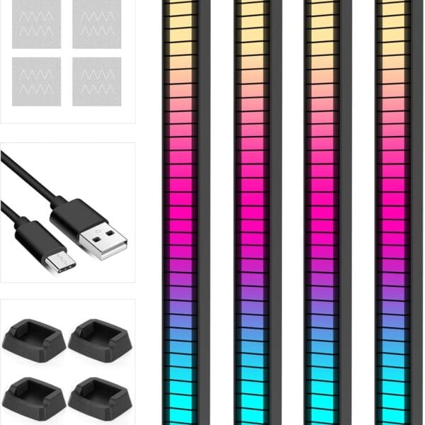 Soulpunk RGB Rechargeable Sound Control Light, Voice-Activated Pickup Music Rhythm Lights, Ambient Light, for Car, Gaming Room Decorations4Pack