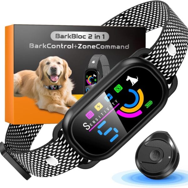 Dog Bark Collar for Small Medium Large Dogs Rechargeable Anti-Bark Training Collar with Beep & Vibration, Plus Indoor No-Go Zone to Block Trash or Furniture,5 Sensitivity Levels
