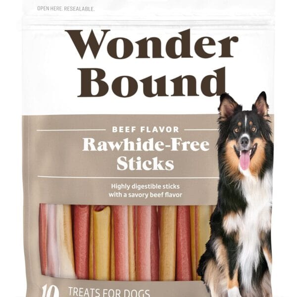 Wonder Bound Beef Flavor Dog Treat Sticks - 10 Count - Rawhide-Free, Dental Health Chews for Plaque & Tartar Control, Easy to Digest, Long-Lasting
